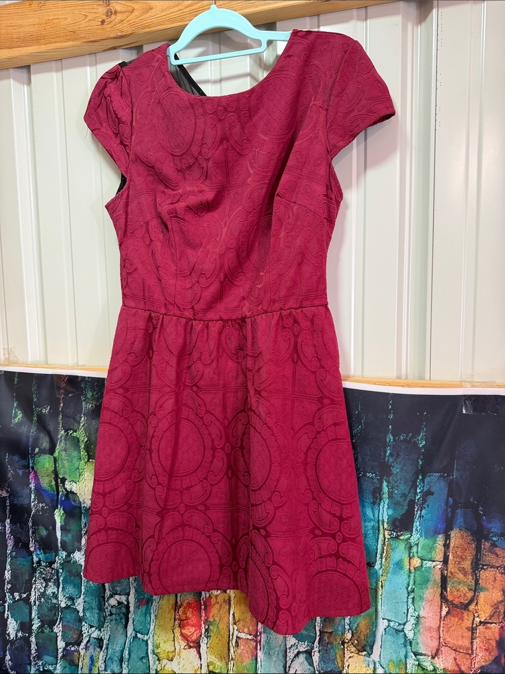 B Darlin Burgundy Textured Fit-and-Flare Dress